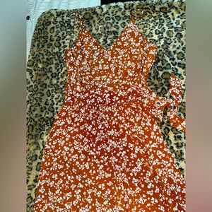 Burnt orange floral wide leg cropped jumpsuit